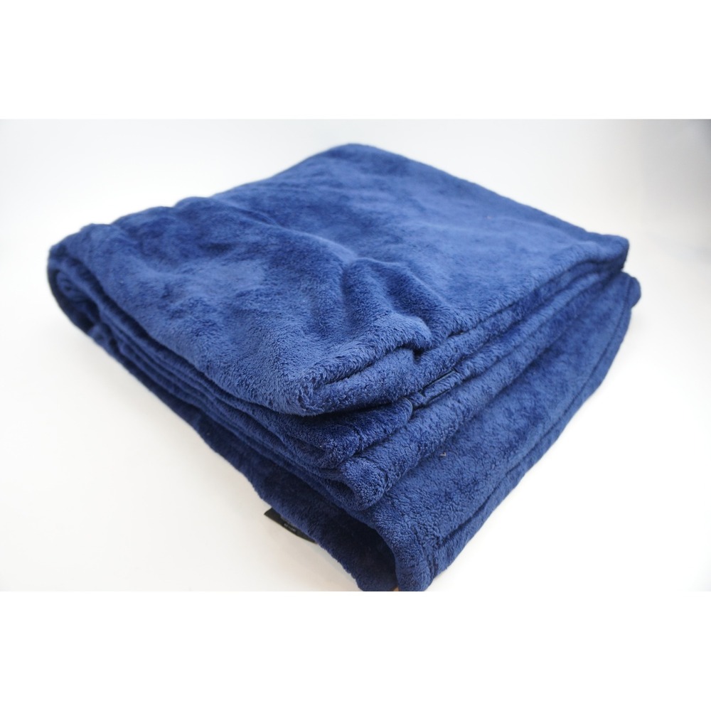 Lauren Ralph Lauren Micromink Throw Blanket Navy Blue Standard/Queen RL Logo EUC